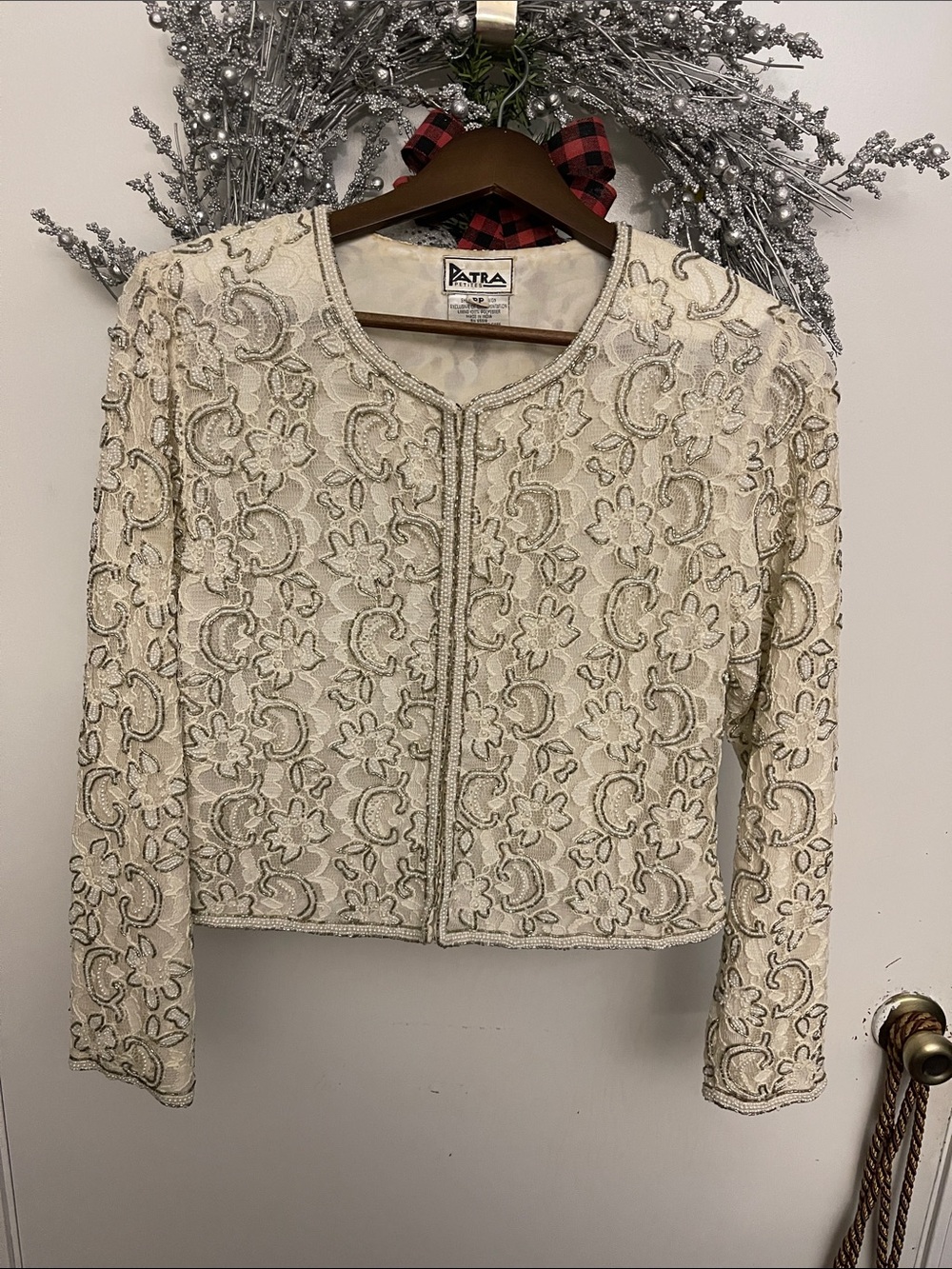 Patra Ivory Beaded Floral Cropped Blazer